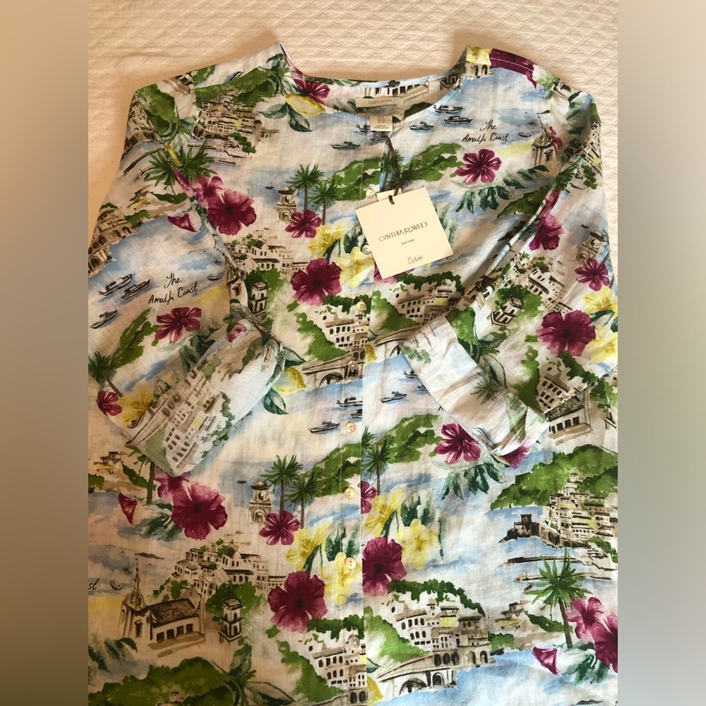 Cynthia Rowley women’s 100% linen button front floral print blouse size… - Picture 7 of 8